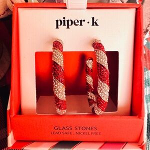 Piper K. Red & White Stripped Holiday Earrings